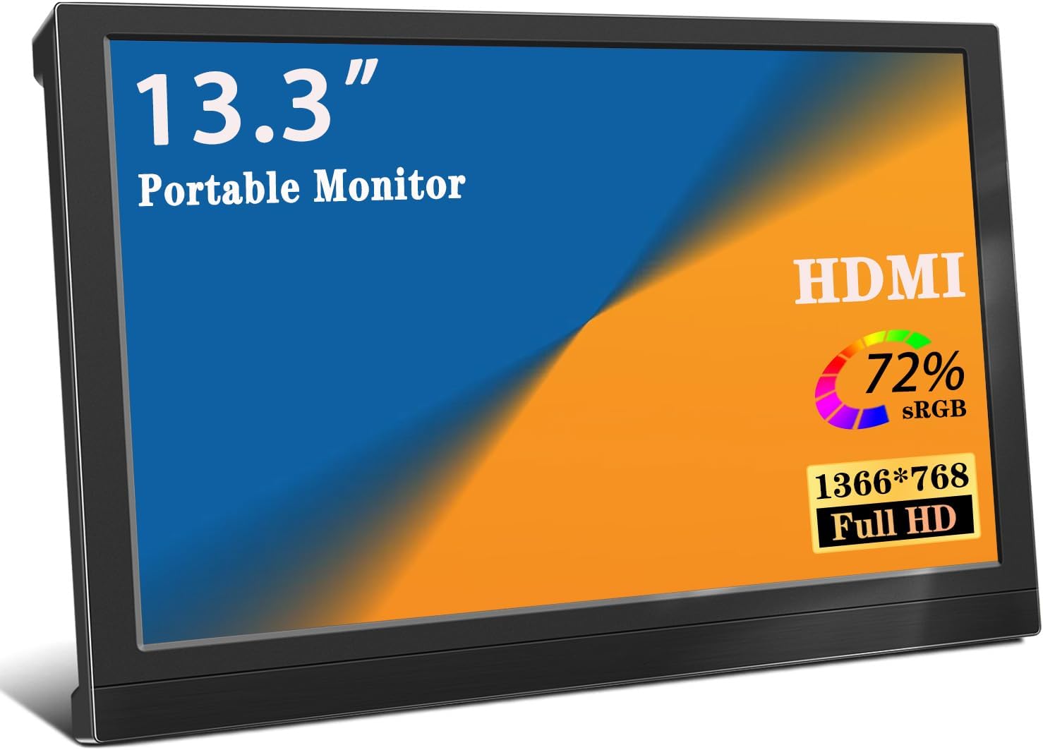Portable Monitor 13.3 Inch HD 1366x768P TFT Screen Small HDMI Monitor Built-in Speaker and Adjustable Stand HDMI VGA Port, External Monitor for Laptop/PC/Mac/PS4/5