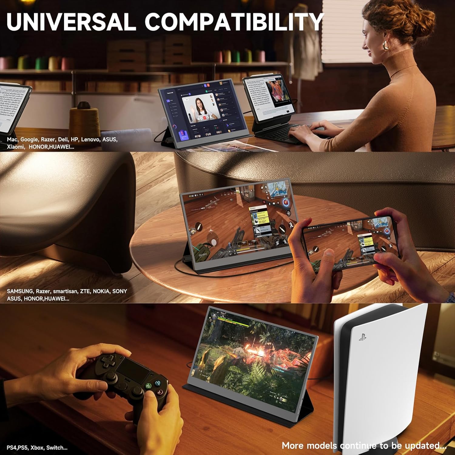 Portable Monitor 18.5 inch, 100HZ 1080P 100% sRGB, Ultra-Slim  Lightweight Frameless FHD IPS HDR Gaming Display, Travel Second Monitor for Laptop with VESA  Speakers, Black
