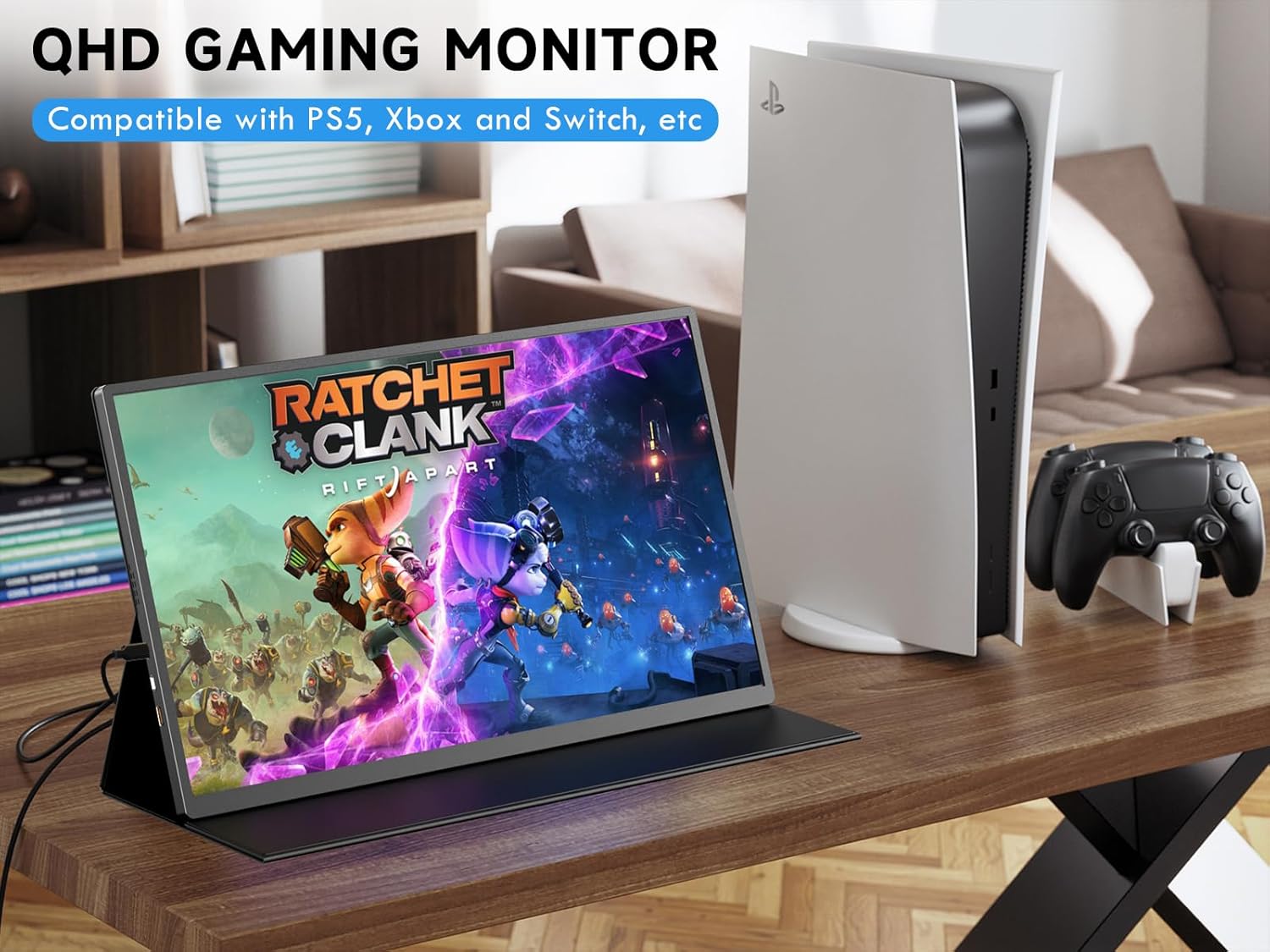 Portable Monitor 18.5 inch, 100HZ 1080P 100% sRGB, Ultra-Slim  Lightweight Frameless FHD IPS HDR Gaming Display, Travel Second Monitor for Laptop with VESA  Speakers, Black