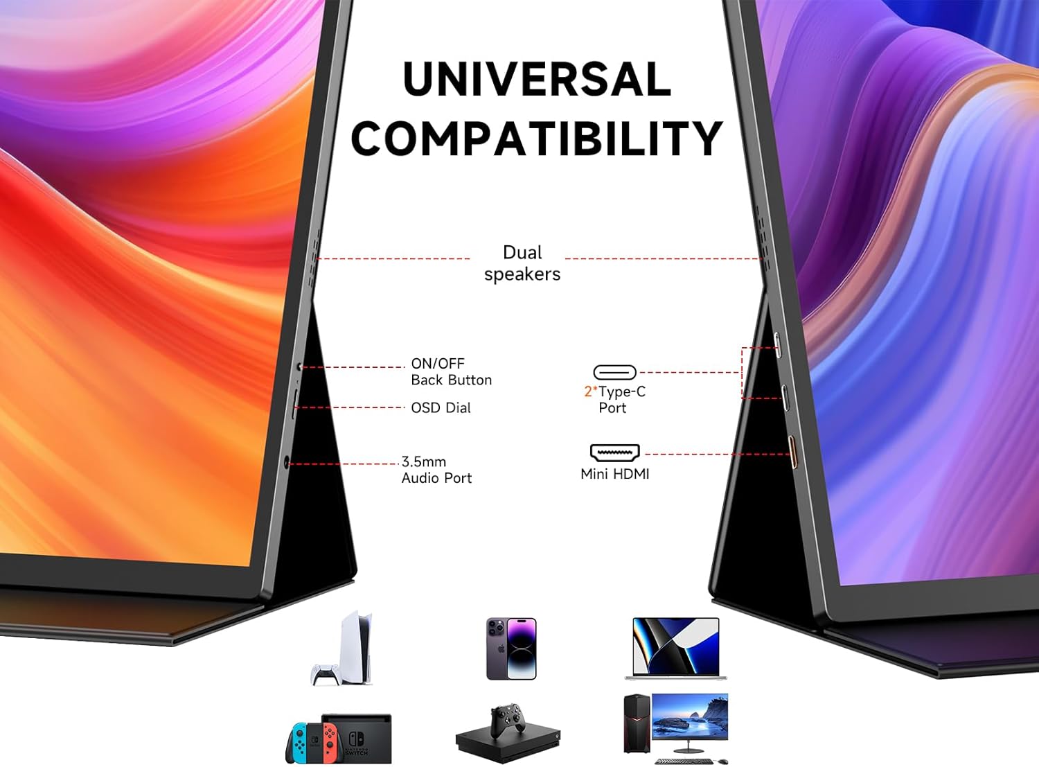 Portable Monitor for Laptop 15.6 Inch 1080P, USB/HDMI Computer Monitor, Gaming Travel Laptop Screen Extender Monitor Portable for PC/Mac/Phone/PS5/PS4/Xbox/Switch, IPS HDR Display with Smart Cover