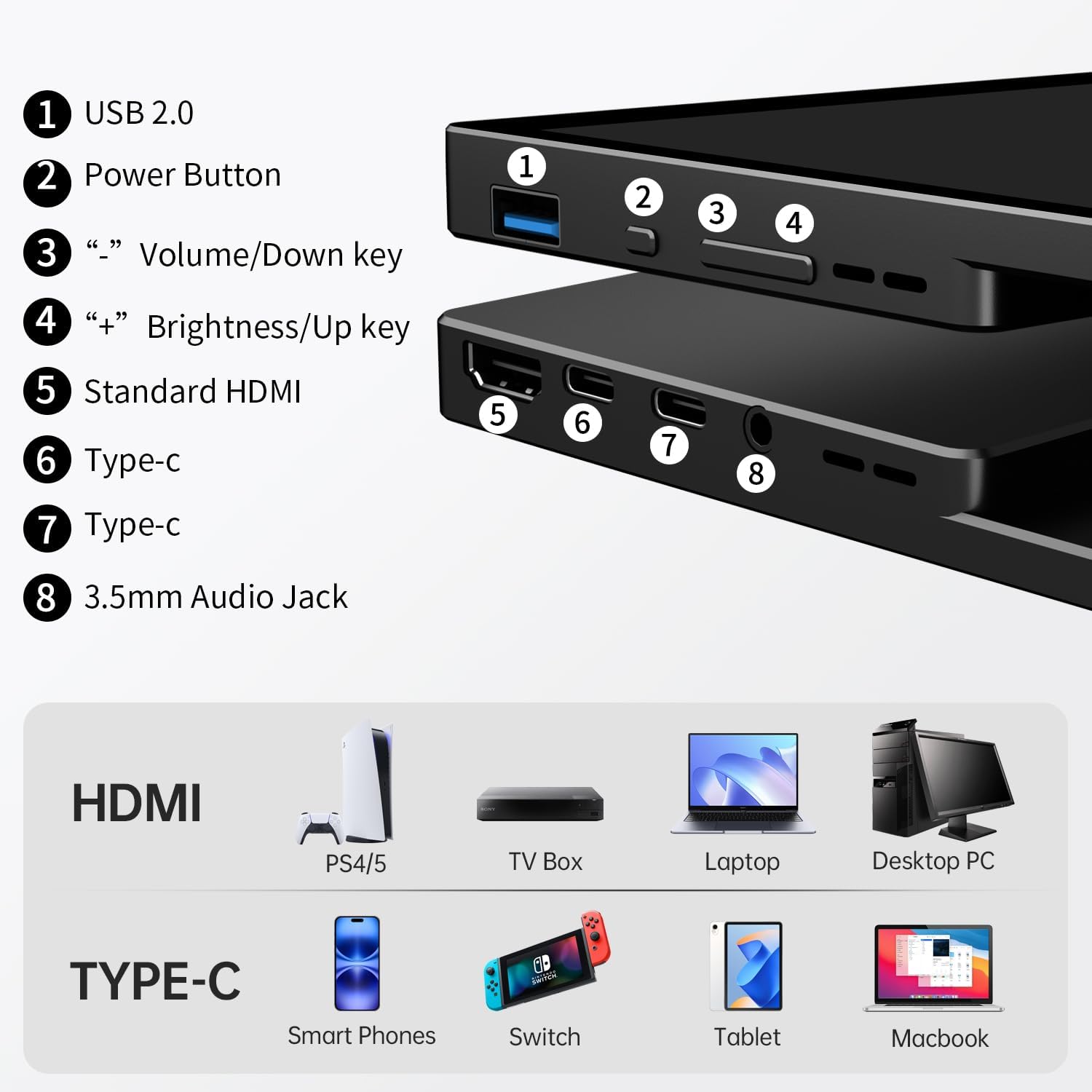 Portable Monitor Touchscreen,18.5 FHD IPS Touch Screen Monitor, Travel Monitor w/Kickstand  Speaker, HDMI USB C External Monitor for Laptop PC 10-Point Touch for Windows devs
