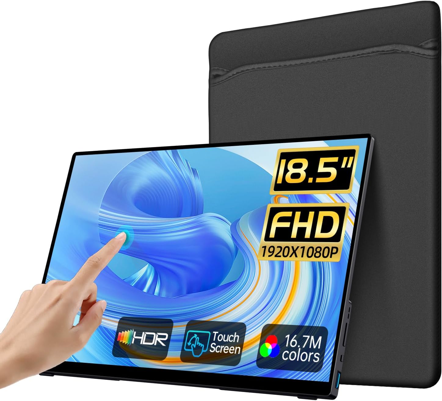 Portable Monitor Touchscreen,18.5 FHD IPS Touch Screen Monitor, Travel Monitor w/Kickstand  Speaker, HDMI USB C External Monitor for Laptop PC 10-Point Touch for Windows devs