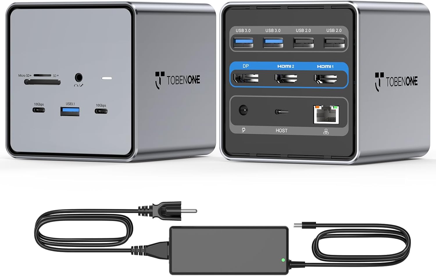 TobenONE USB C Docking Station Dual/Triple Monitor with 150W Power Adapter for Dell/HP/Lenovo/Surface/Asus/Chromebook, 2 HDMI, DP, 5 USB, Ethernet, SD 4.0/Micro SD