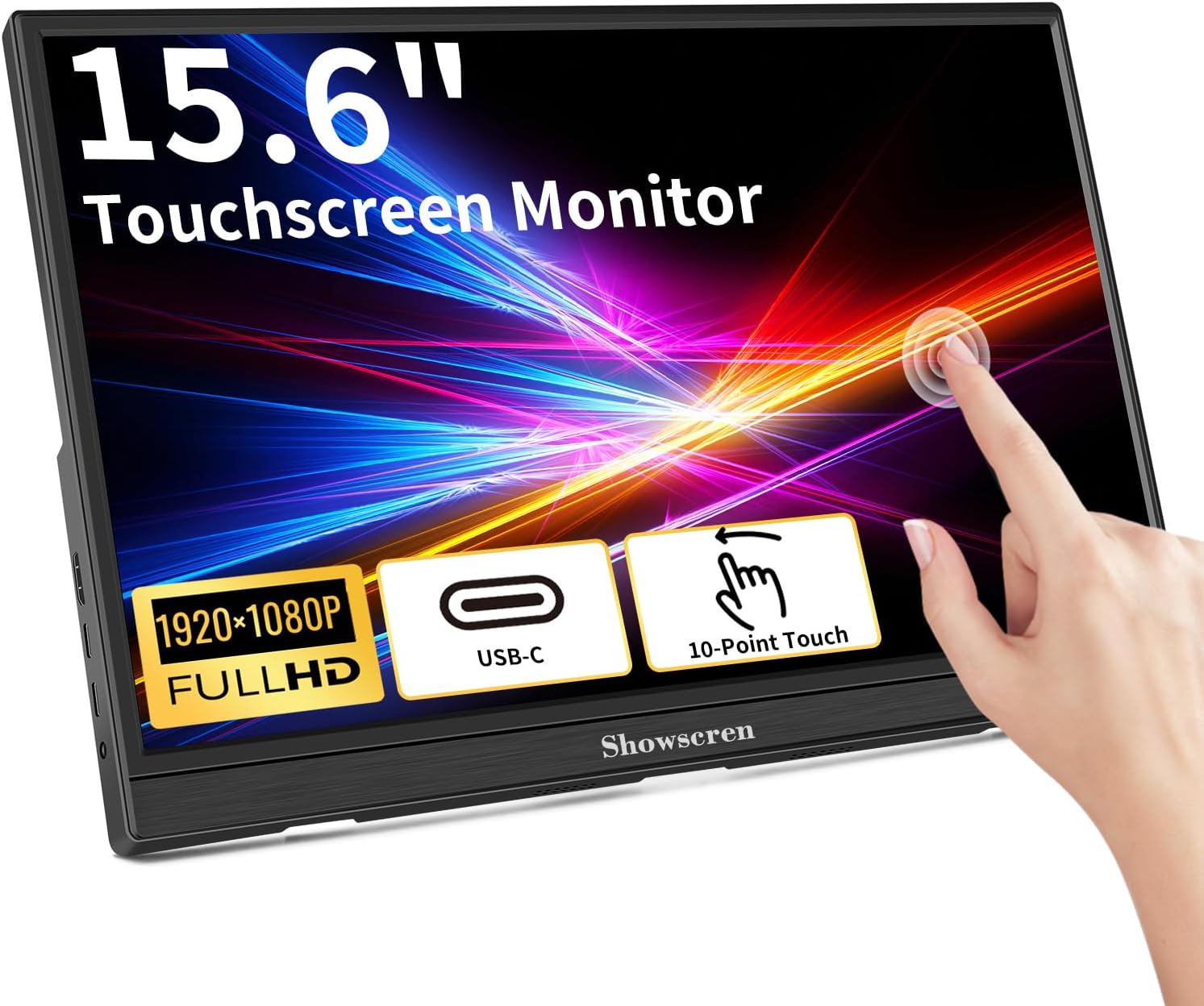 Touchscreen Portable Monitor, 15.6inch Monitor HDR IPS FHD 1920x1080 300cd/m² 10 Point Touch Display USB C/HDMI Computer Monitor with Dual Speakers for Xbox/Raspberry Pi/Laptop/PC/xbox/PS4/5