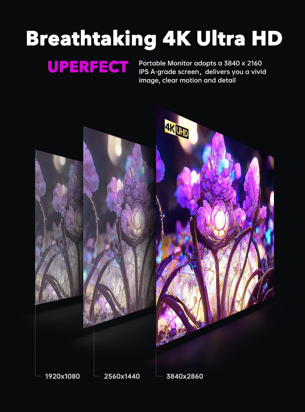 UPERFECT 17.3 4K Portable Monitor, 500 Nits 100% AdobeRGB UHD FreeSync HDR IPS 2 Speakers Eye Care Travel Monitor, 2 Fully Functional Type-C Port  HDMI for Laptop PC Phone, VESA  Kickstand