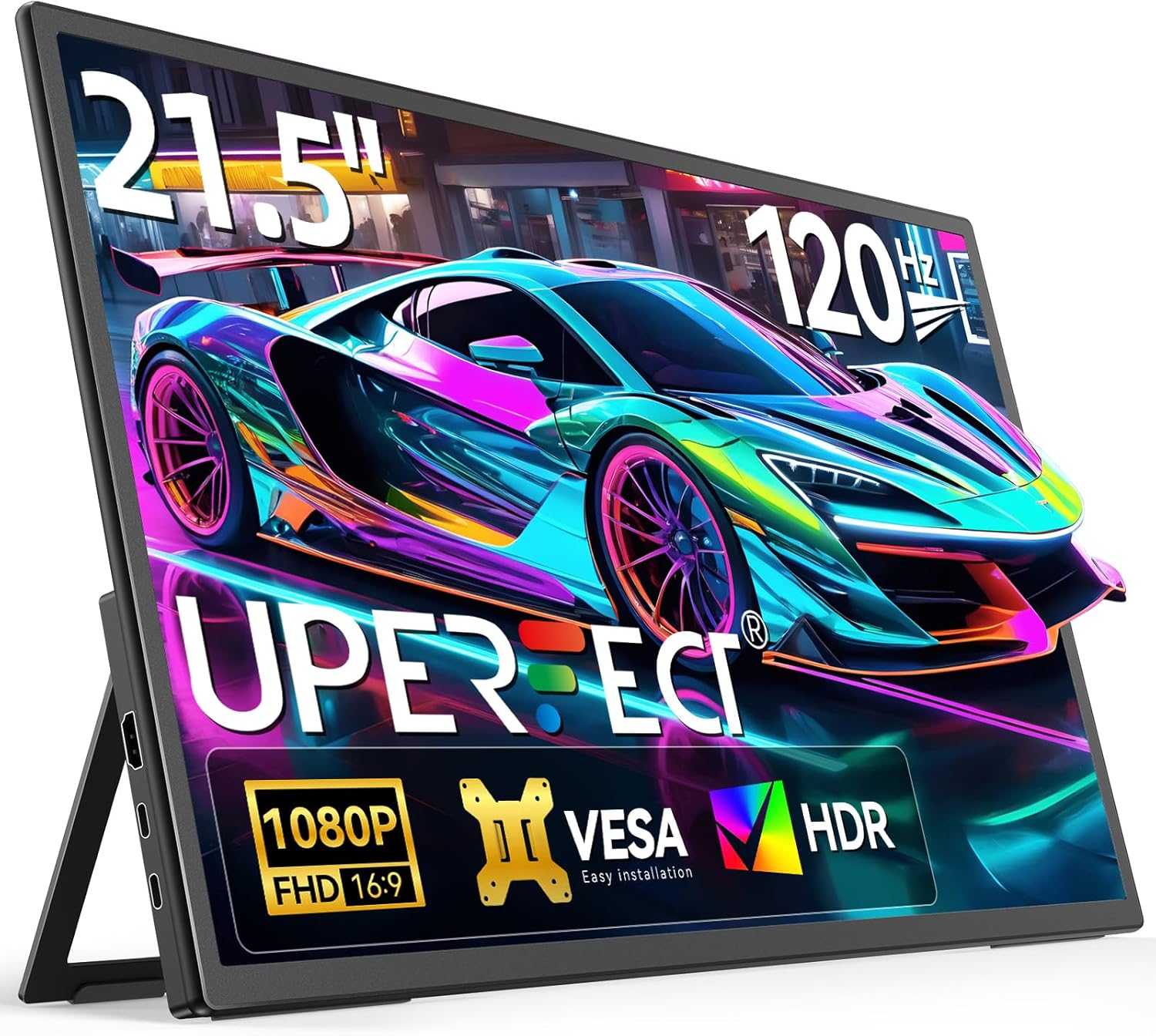 UPERFECT 21.5” 120HZ Portable Monitor w/Kickstand  VESA, Large Portable Gaming Monitor with HDMI Type C, External Dispaly for Laptops, Steamdeck, MacBook, Phones, Mini PC
