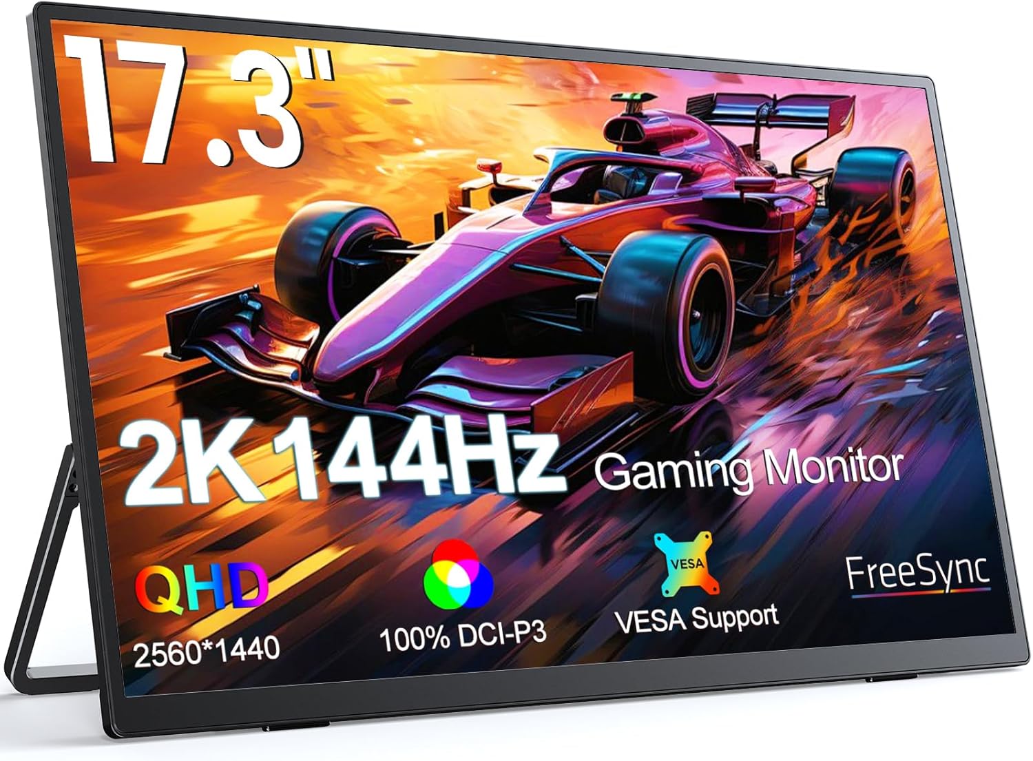 UPERFECT 2K 144Hz Portable Monitor 17.3 Inch 2560x1440P Portable Gaming Monitor Travel Monitor for Laptop HDR IPS Screen with VESA, Kickstand, Dual Speakers for PC Phone Game Console Steam Deck