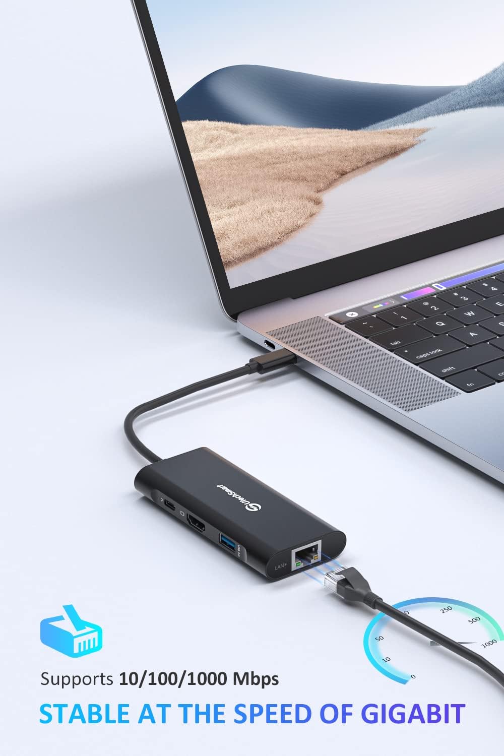 UtechSmart USB C Hub, USB C Ethernet Multiport Adapter, 6 In 1 USB C to HDMI Dock Compatible for Macbook Pro/Air, Chromebook, Dell XPS, HP and Type C Devices (Gigabit Ethernet 100W PD 4K HDMI USB 3.0)