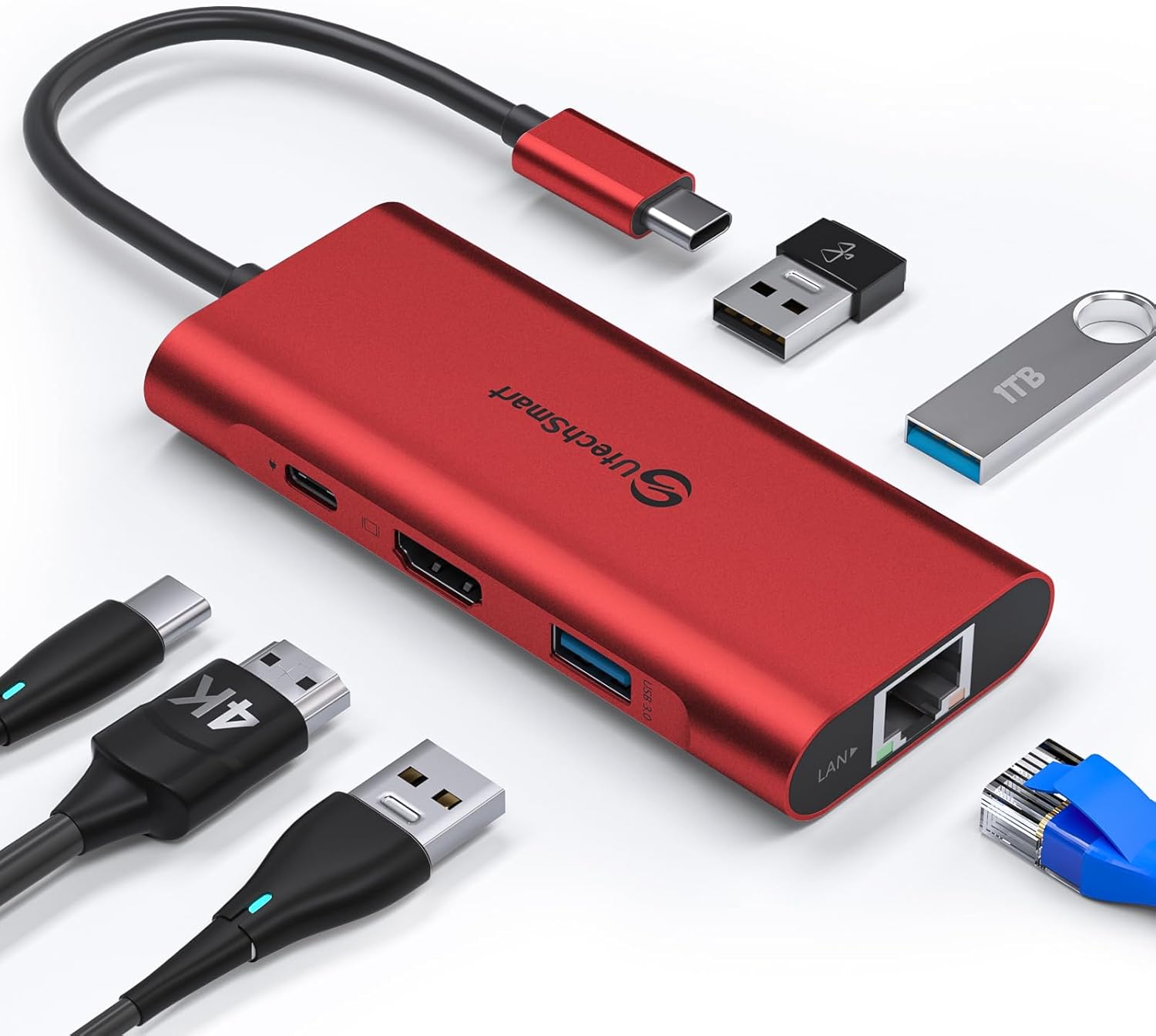 UtechSmart USB C Hub, USB C Ethernet Multiport Adapter, 6 In 1 USB C to HDMI Dock Compatible for Macbook Pro/Air, Chromebook, Dell XPS, HP and Type C Devices (Gigabit Ethernet 100W PD 4K HDMI USB 3.0)