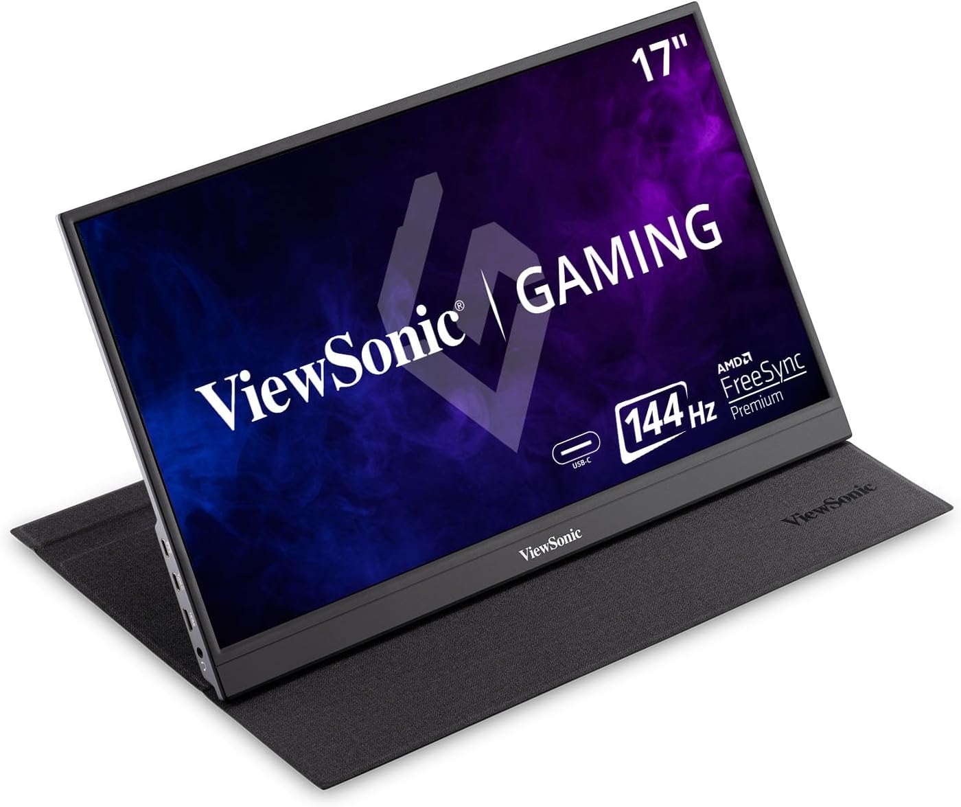 ViewSonic VX1755 17 Inch 1080p Portable IPS Gaming Monitor with 144Hz, AMD FreeSync Premium, 2 Way Powered 60W USB C, Mini HDMI, and Built-in Stand with Magnetic Cover