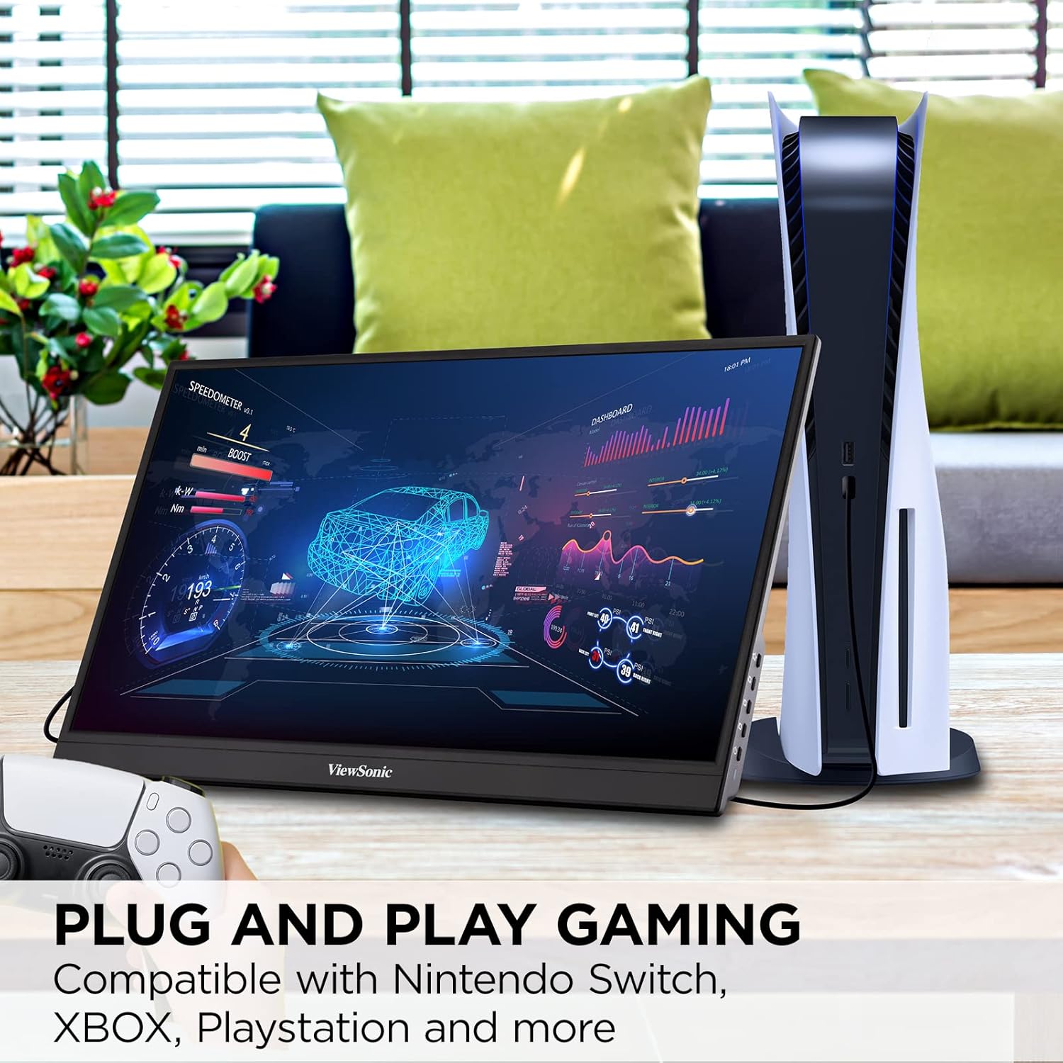 ViewSonic VX1755 17 Inch 1080p Portable IPS Gaming Monitor with 144Hz, AMD FreeSync Premium, 2 Way Powered 60W USB C, Mini HDMI, and Built-in Stand with Magnetic Cover
