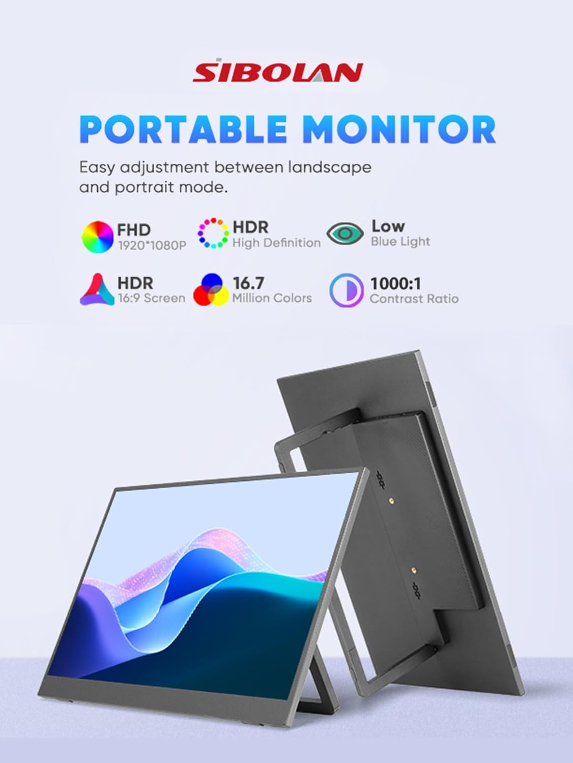 18.5 Full HD Portable Monitor with Smart Cover  HDR, USB-C and HDMI Connectivity - Ideal for Laptop, PC, Phone, Mac, Gaming, and Travel
