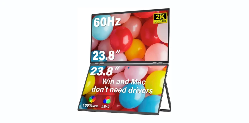 InnoView 23.8 Inch QHD 100 sRGB Dual Monitor 315°Adjustable Monitor Extender