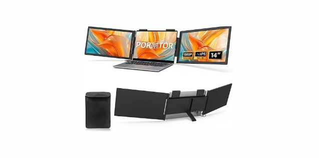 Laptop Screen Extender - 14 Inch Triple Portable Monitor IPS FHD 1080P 3-Type-C External Screen with Windows Mac Travel Work for Laptops Compatible, Fits 14 Inch-16.5 Inch Laptops