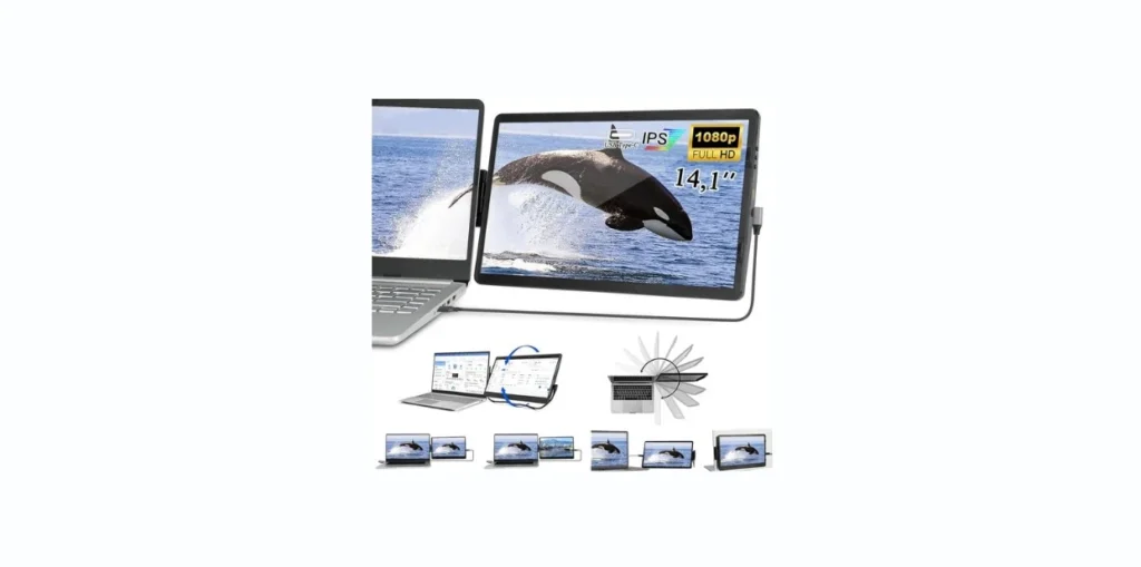 Laptop Screen Extender, 14.1 Inch FHD 1080P IPS Laptop Monitor Extender Dual Screen