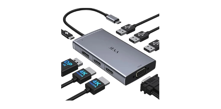 USB C Docking Station Dual Monitor Adapter for Dell HP
