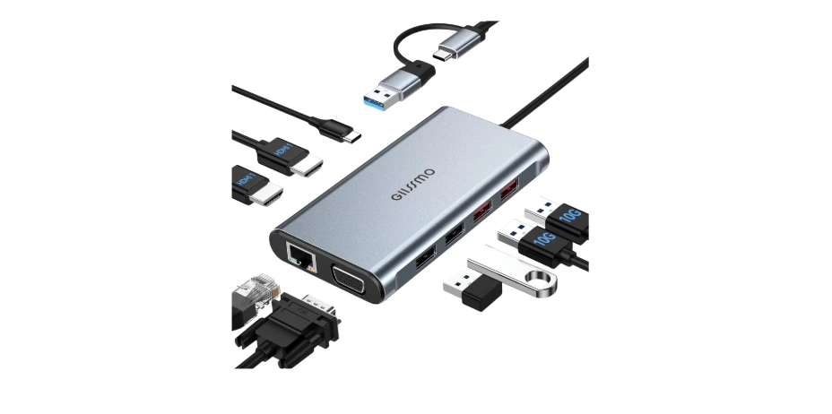 USB Docking Station Dual Monitor, GIISSMO 9-in-1 USB A 3.0 - USB C Docking Station Triple Monitor