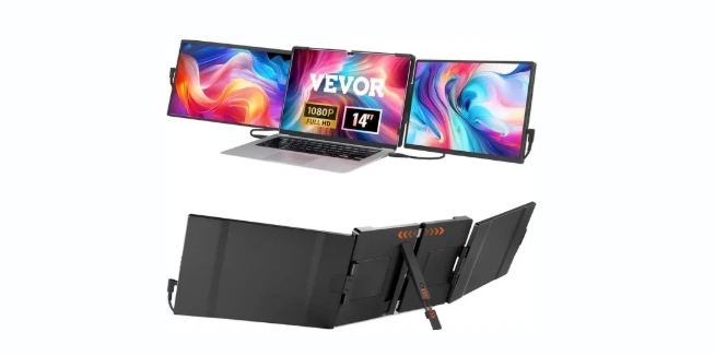 VEVOR Portable Laptop Screen Extender, 14 Inch FHD 1080P IPS Triple Extended Monitor