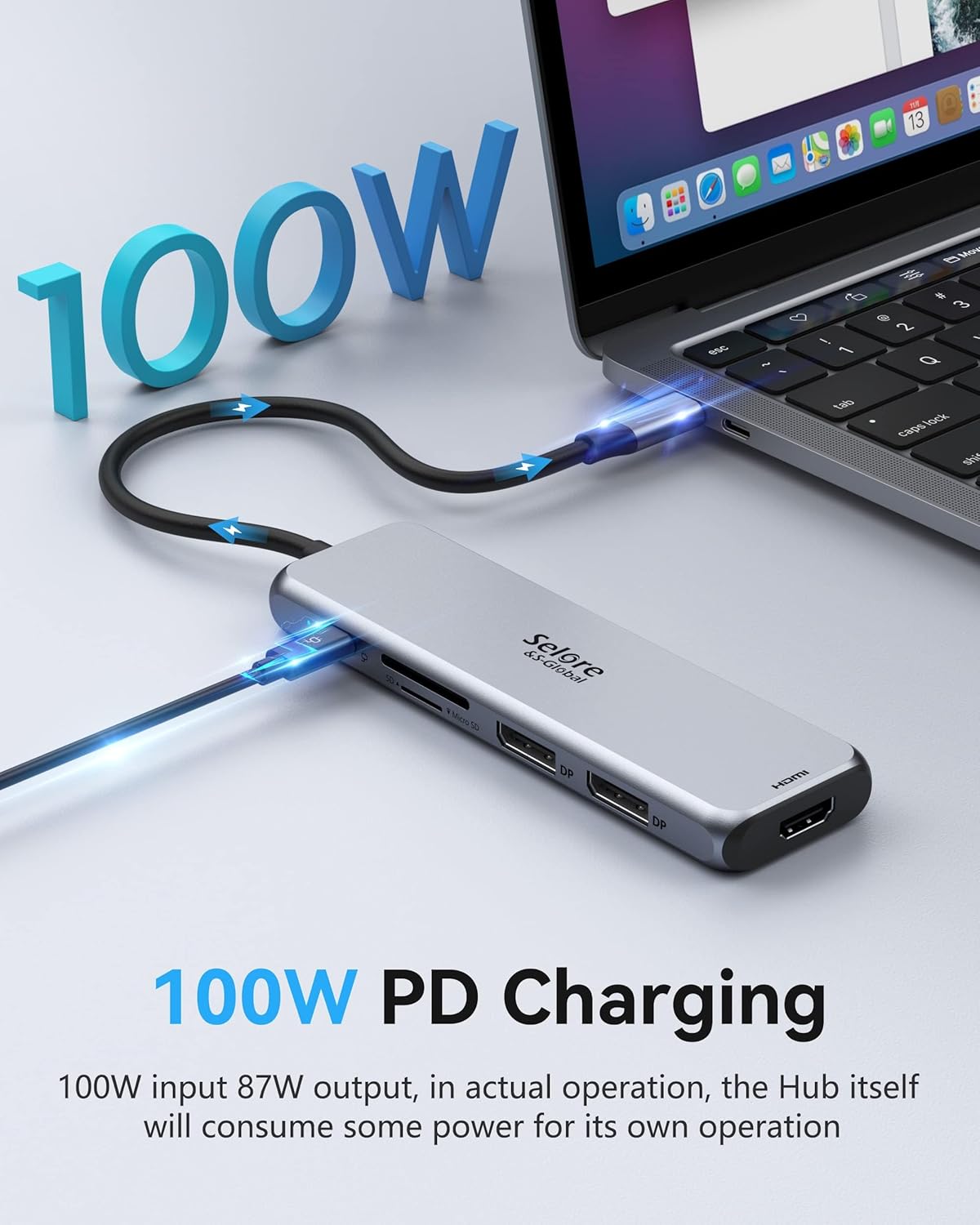 Docking Station Dual DisplayPort, Selore USB c hub with 2 displayport, HDMI, 3*USB 3.0,100W PD,SD  TF Slot, 9 in 1 2 dp Multiport Adapter for MacBook/Dell XPS/HP/Lenovo/Microsoft Surface