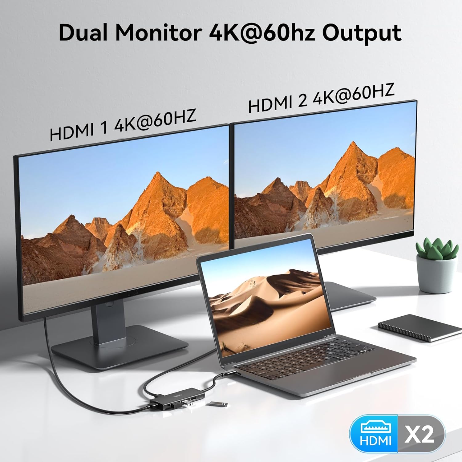 Docking Station to Dual HDMI Monitors Adapter, USB C to Dual HDMI Adapter 4K 60 Hz for Laptops Docking Station Dual Monitor with PD, 3 USB Port,Button Compatible for HP Elitebook,Dell XPS 13 15 etc