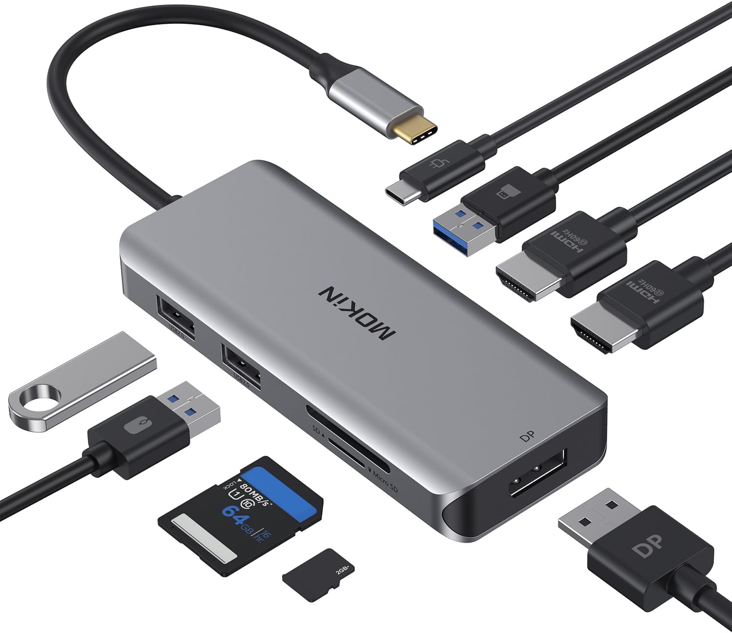 Docking Station, USB C Adapter, 9 in 1 Triple Display Multiport Dongle with 2 HDMI 4K, DisplayPort, 3 USB, 100W PD, SD/TF Card Reader for MacBook Pro Air Type C Laptops