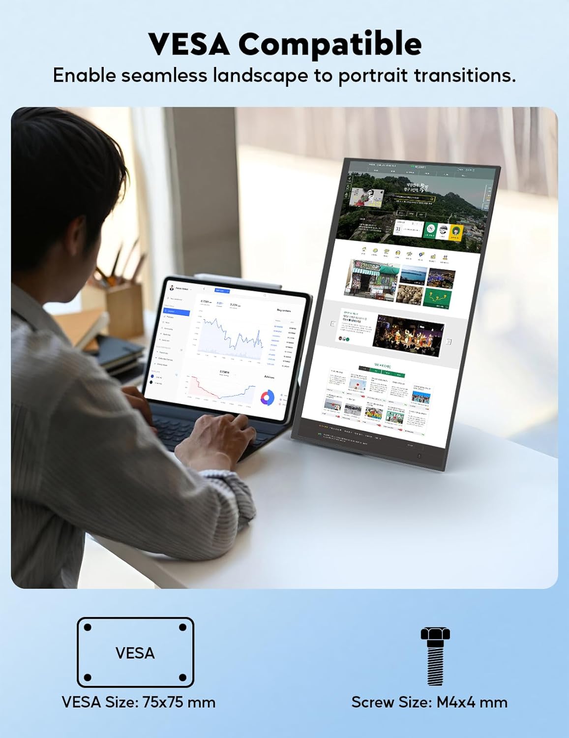HONGO Portable Monitor for Laptop 23.8 100HZ-Large Portable Screen 100% SRGB IPS for Gaming Work USB-C HDMI Second Monitor Portable with 180°Adjustable Stand for Laptop Mac Phone