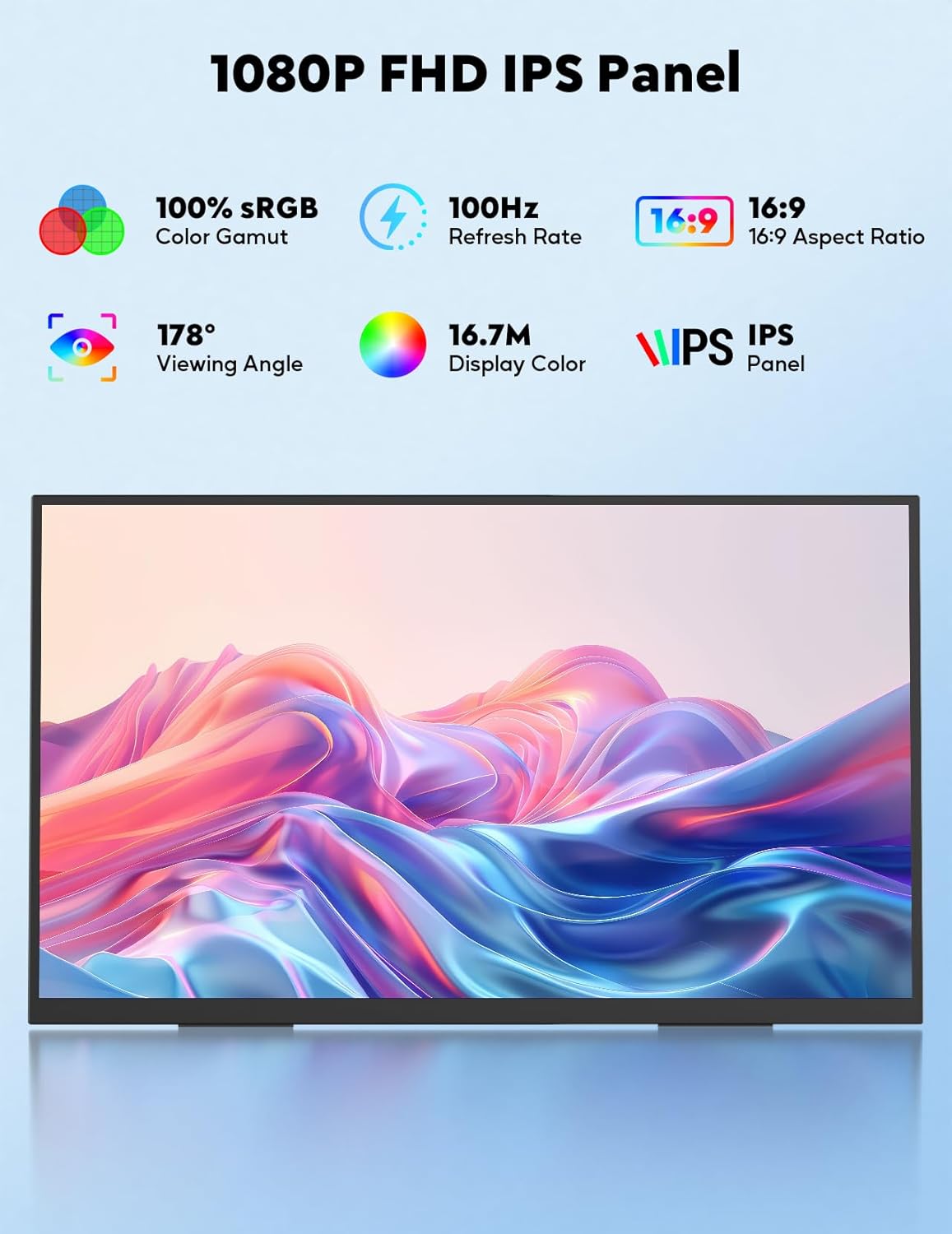 HONGO Portable Monitor for Laptop 23.8 100HZ-Large Portable Screen 100% SRGB IPS for Gaming Work USB-C HDMI Second Monitor Portable with 180°Adjustable Stand for Laptop Mac Phone