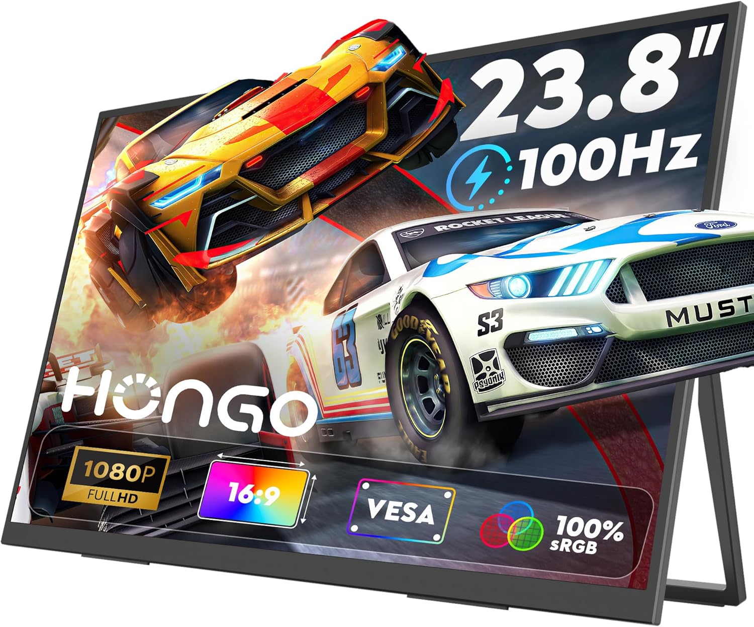 HONGO Portable Monitor for Laptop 23.8 100HZ-Large Portable Screen 100% SRGB IPS for Gaming Work USB-C HDMI Second Monitor Portable with 180°Adjustable Stand for Laptop Mac Phone