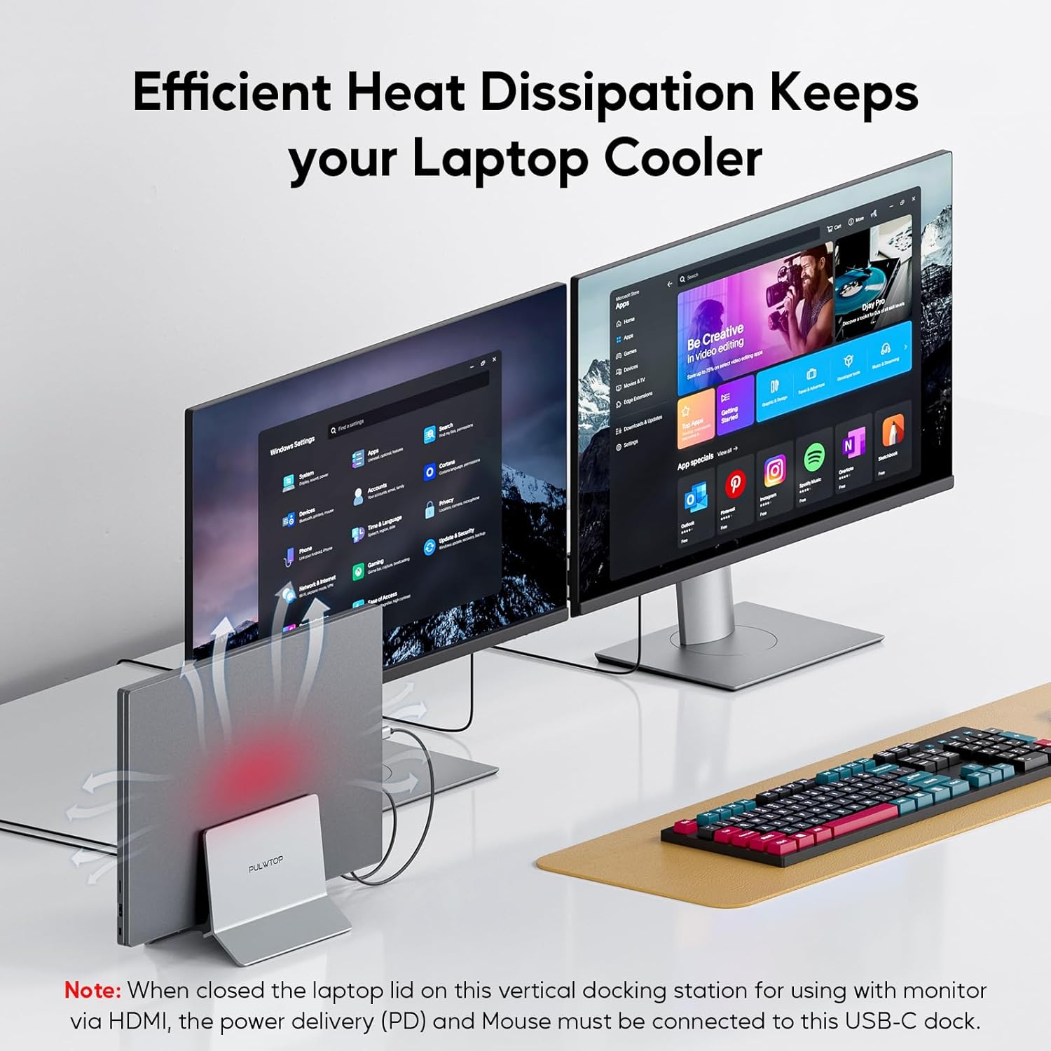 Laptop Docking Station Dual Monitor, 11 in 1 Vertical USB C Dock Stand with 2 HDMI 4K 60Hz, 3 USB A/C 10Gbps, 2 USBA 5Gbps, USB-A 2.0, Ethernet, PD 3.0 Docking Station for Type-C Laptops