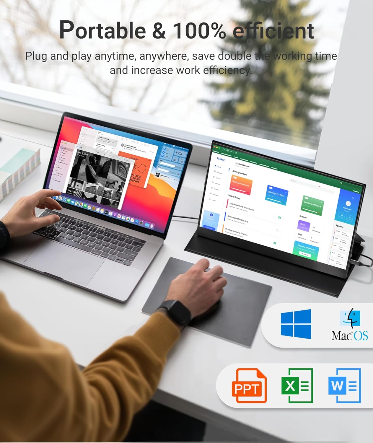 Portable Monitor, 15.6 FHD 1080P IPS External Laptop Monitor with USB C HDMI, Portable Screen for Laptop Mac PC Phone PS5 Switch,Built-in Speakers  Smart Cover