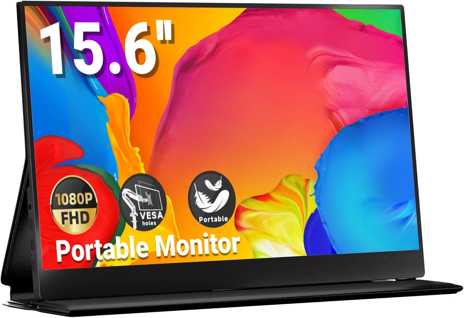 Portable Monitor, 15.6 FHD 1080P IPS External Laptop Monitor with USB C HDMI, Portable Screen for Laptop Mac PC Phone PS5 Switch,Built-in Speakers  Smart Cover