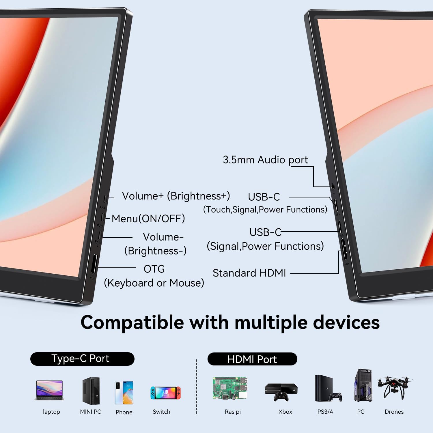 Portable Monitor Touchscreen 14 inch, IPS Touch Screen Monitor 1920x1200 Display with USB C HDMI for Laptop/PC/Phone/Xbox/Switch/PS4/Raspberry pi, Computers Monitors