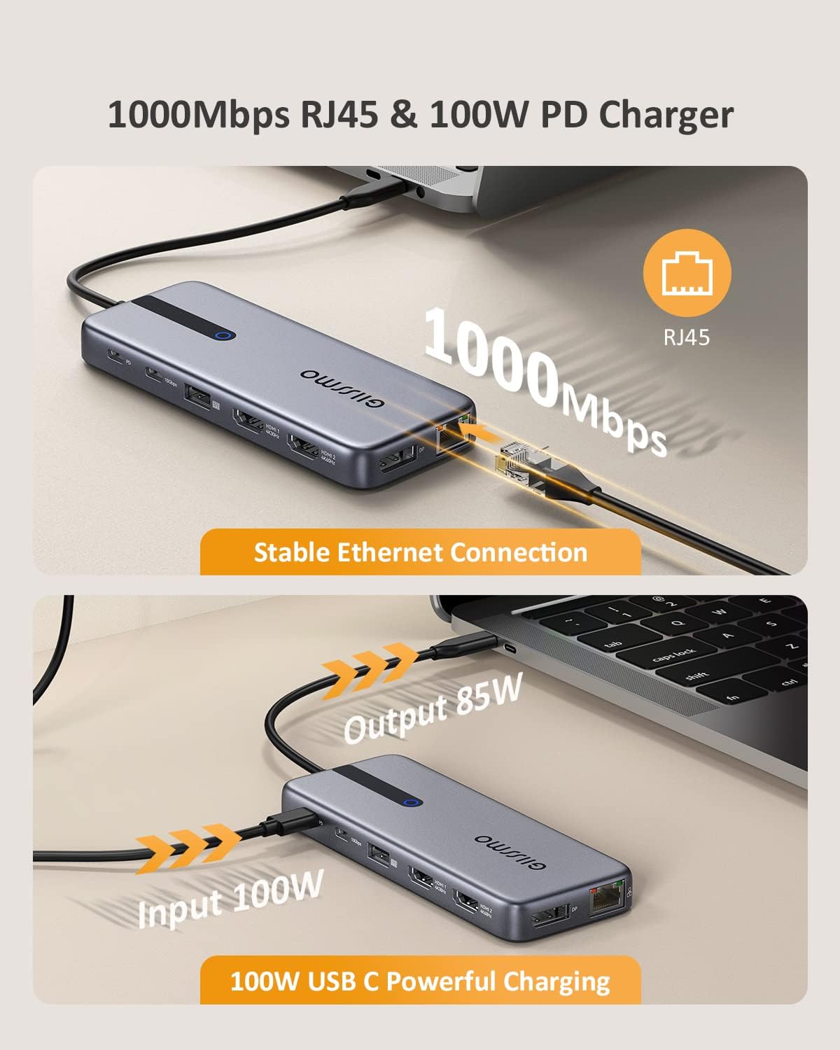 USB Docking Station Dual Monitor, GIISSMO 9-in-1 USB A 3.0 / USB C Docking Station Triple Monitor with 2 HDMI,VGA, 10Gbps USB 3.1, Gigabit Ethernet, Triple Display for Mac  MacBook  Windows Laptop