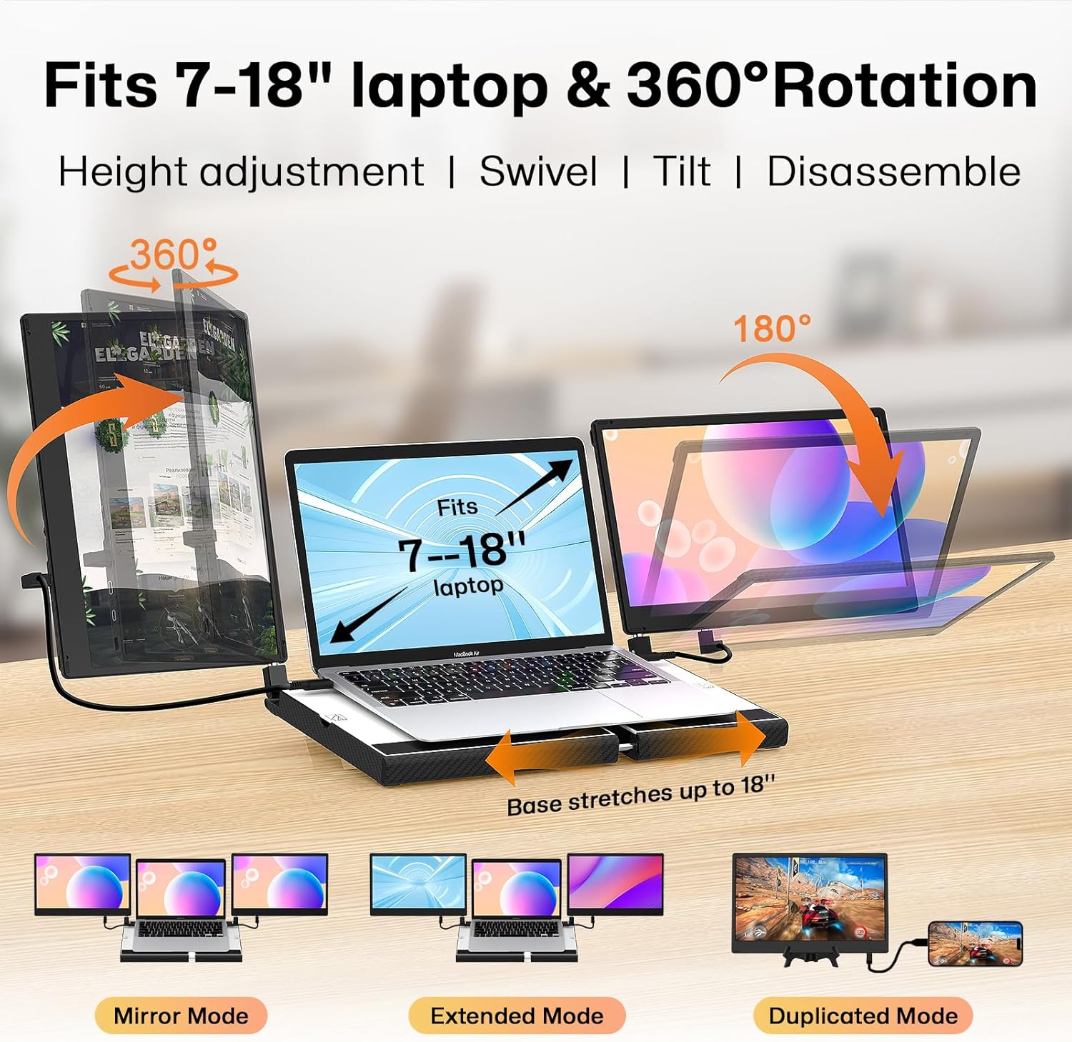 14 Dual Laptop Screen Extender with 1.3lbs - Ultra Thin Portable Monitor for Laptop Plug  Play, FHD 1080P Laptop Extended Monitor for 13-17 Laptops, USB-C/HDMI Travel Display for Mac/Win