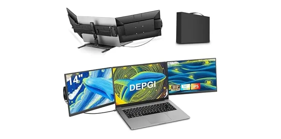 DEPGI 14 Inch Laptop Screen Extender, 1200P FHD One Cable Connect Portable Triple Monitor for Laptop