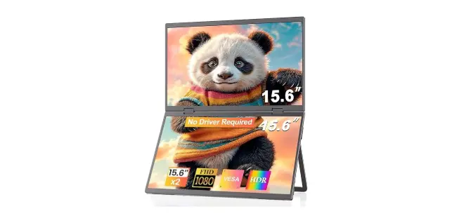 Dual Portable Monitor 15.6 Inch 1080P FHD IPS Folding Stacked Triple Laptop Screen Extender