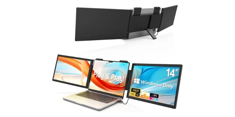 HotYeah Triple Laptop Screen Extender, (Windows Only) 14 Inch 1080P Dual Portable Extended Monitor