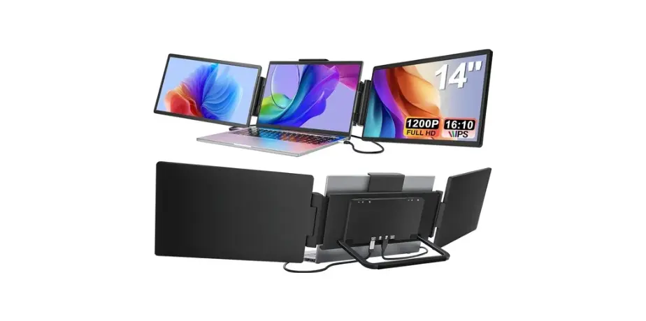 Laptop Screen Extender Monitor Portable, 14 Inch 1200P Triple Screen Laptop Monitor Extender