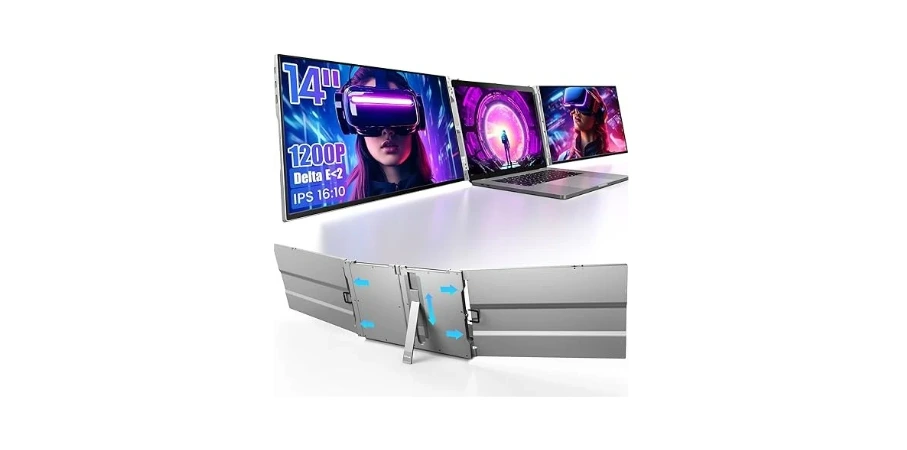 Oiiwak Al Alloy Body Laptop Screen Extender 14 Inch FHD 1200P Portable Triple Monitor
