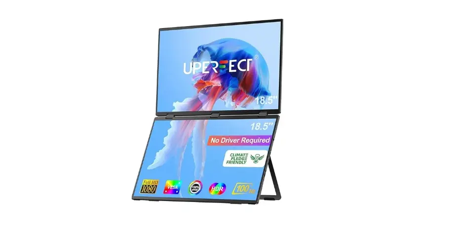 UPERFECT Delta Max 18.5 inch 100Hz Dual Portable Monitor for Laptop Screen Extender 1080P HDR 360° Folding Stacked Triple Monitor