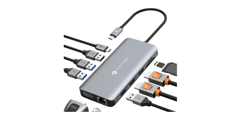 USB C Docking Station Dual HDMI Adapter, 11 in 1 Multi Display Docking Station Dual Monitor with 2 HDMI, VGA, 100W PD