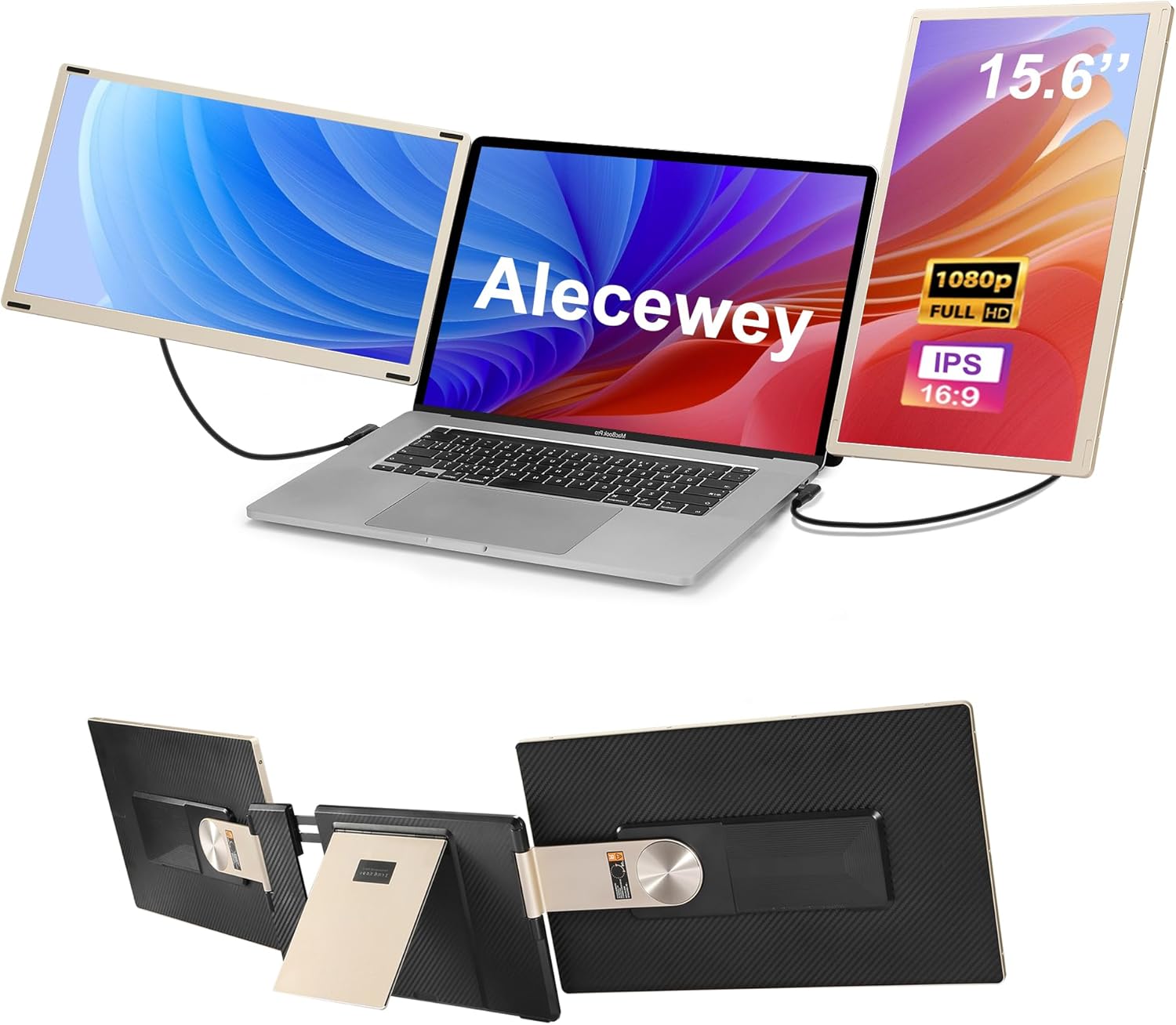Alecewey Laptop Screen Extender, 15.6 inch Triple Screen Laptop Monitor Extender FHD 1080P HDMI Detached Extended Portable Dual Monitor for 12-17 Laptops with Window,Mac,Android