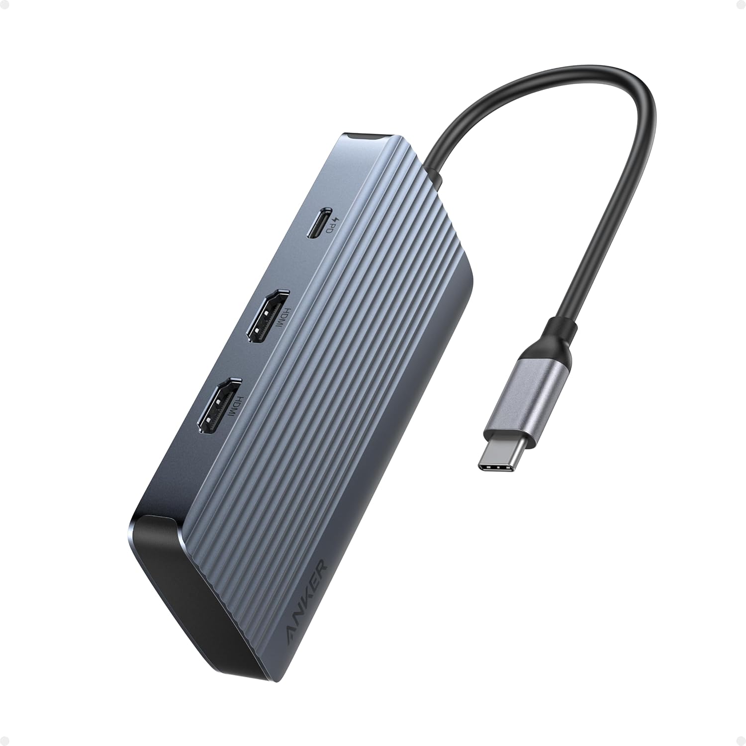Anker 7-in-1 USB-C Hub, Dual Monitor USB C Docking Station, Dual HDMI Display, 85W Max Output, 10Gbps Data Transfers for Dell XPS, ThinkPad T14 Gen2 and More