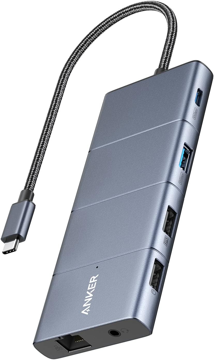 Anker USB C Hub, 11-in-1 Docking Station Dual Monitor, 10 Gbps USB-C and USB-A Data Ports, 4K HDMI and DisplayPort, 100W Power Delivery, 2 Data Ports, Ethernet, for XPS