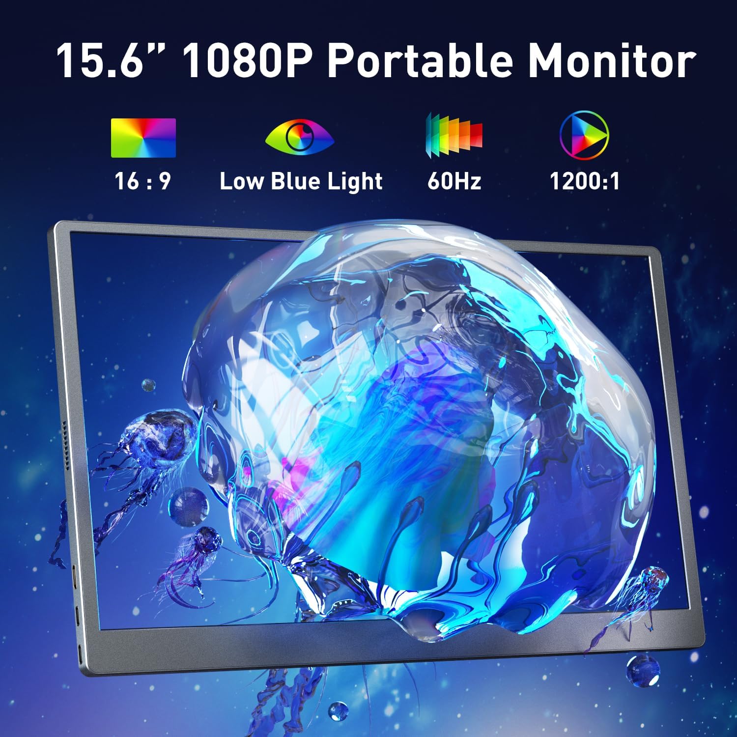 cocopar Portable Laptop Monitor 15.6 Inch 1080P FHD HDMI USB-C Travel Monitor for Laptop MacBook Surface PC Xbox PS5 w/Cover Case Speakers