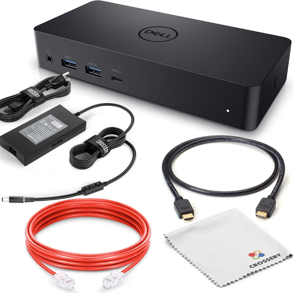Dell D6000 Docking Station Bundle - Includes Universal Dell Dock, HDMI Cable, 130W Power Adapter, Ethernet Cable  Microfiber Cloth, Compatible with USB-C and Dual Monitors (Renewed)