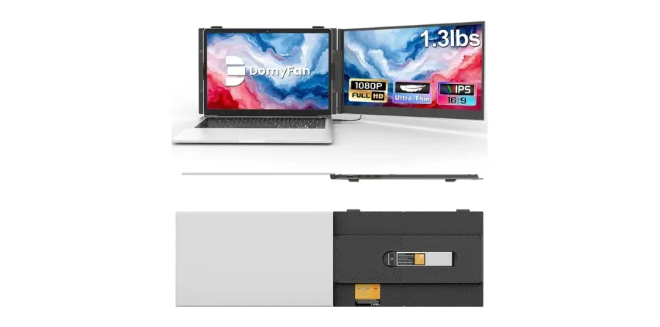 domyfan 14 inch Laptop Screen Extender, Ultra-Thin Portable Dual Laptop Monitor Extender with FHD 1080P IPS Display