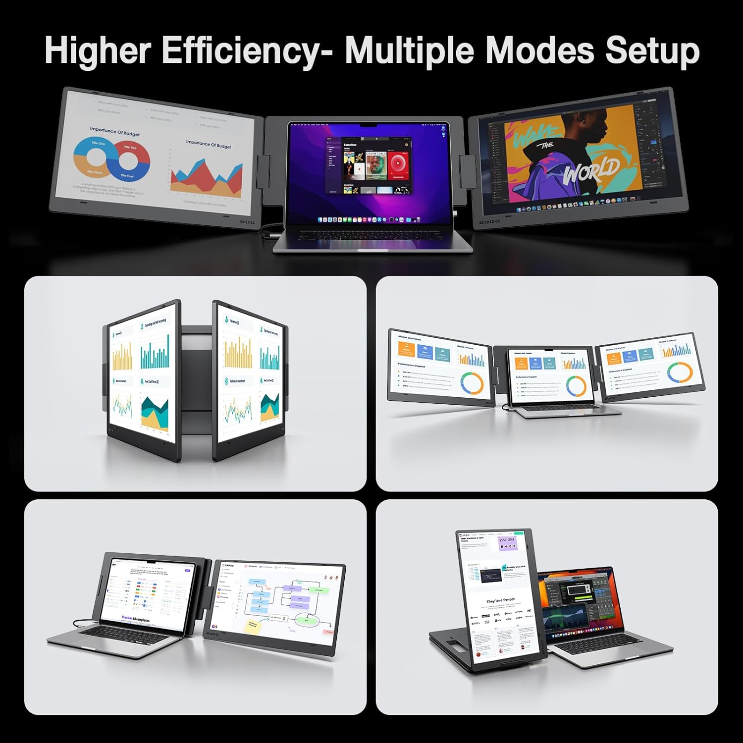KYY 15.6 Laptop Screen Extender, 1080P FHD IPS Portable Monitor, One Cable USB-C Triple Monitor, Dual Travel Screen for 12-17 Laptops, 360° Rotation  Kickstand，X90D (Driver Need)