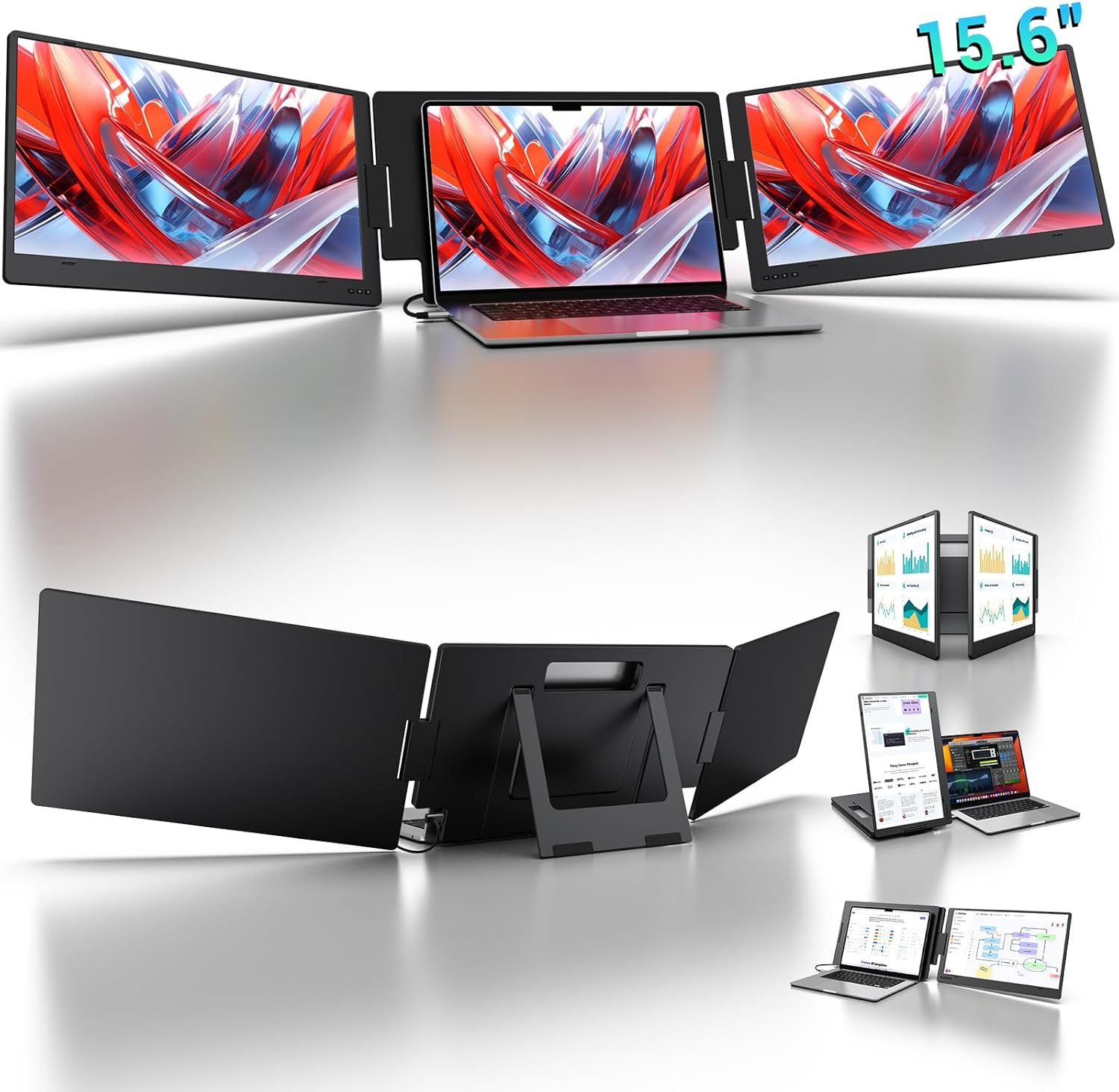 KYY 15.6 Laptop Screen Extender, 1080P FHD IPS Portable Monitor, One Cable USB-C Triple Monitor, Dual Travel Screen for 12-17 Laptops, 360° Rotation  Kickstand，X90D (Driver Need)