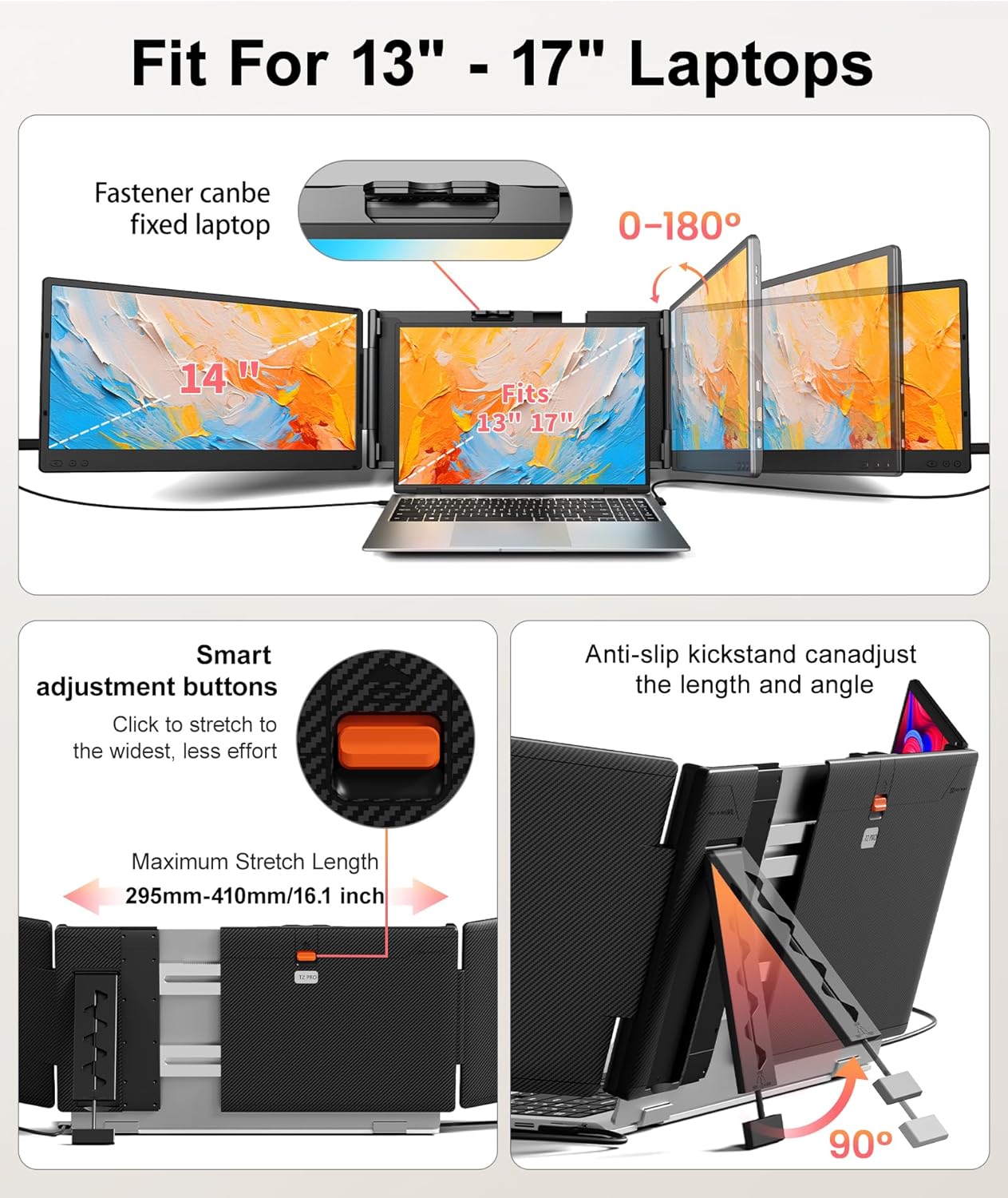 Laptop Screen Extender, 14 FHD 1080P Triple Portable Monitor, Plug  Play Screen Extender, Auto Adjust Width Dual Monitor for 13 - 17 Laptops, Compatible with MacOS/Wins/Chrome/Dex